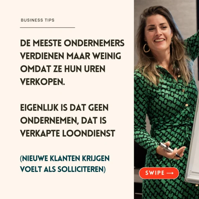 Zijn jouw inkomsten afhankelijk van het aantal uur dat jij werkt?🫰

Veel ondernemers hebben zichzelf gevangengezet omdat ze hun tijd ruilen voor inkomen. 

Ik herken dit. Na mijn corporate baan begon ik met wat consultancy opdrachten: uurtje factuurtje.

Klinkt ideaal, totdat je op vakantie gaat en geen inkomsten hebt ❌.

Toen ik besloot schaalbaar te ondernemen, had ik binnen een half jaar een TON omzet 📈. 

𝐇𝐨𝐞 𝐝𝐚𝐧? 𝐌𝐞𝐥𝐝 𝐣𝐞 𝐚𝐚𝐧 𝐯𝐨𝐨𝐫 𝐝𝐞 𝐆𝐫𝐚𝐭𝐢𝐬 𝐌𝐚𝐬𝐭𝐞𝐫𝐜𝐥𝐚𝐬𝐬: 𝐒𝐜𝐡𝐚𝐚𝐥𝐛𝐚𝐚𝐫 𝐨𝐧𝐝𝐞𝐫𝐧𝐞𝐦𝐞𝐧 𝐨𝐩 7 mei 𝐯𝐚𝐧 𝟗 𝐭𝐨𝐭 𝟏𝟎!

🚀Ik leg je precies de stappen uit waarmee ik binnen een half jaar een TON omzet draaide

🚀Je leert over de 3 onmisbare bouwstenen die je nodig hebt om een succesvolle schaalbare business te runnen en op vakantie kunt gaan zonder dat het je omzet kost

🚀Je hoort hoe je een continue stroom aan klanten aantrekt waardoor je geen last hebt van financiële onzekerheid 

🚀Je weet hoe je kunt stoppen met solliciteren naar nieuwe opdrachten en de overstap maakt naar een inkomen zonder omzetplafond 

🚀Jij weet welke 3 fouten 9 van de 10 ondernemers maken waardoor ze niet slagen in schaalbaar ondernemen (en wat je moet doen om deze niet te maken)

🚀Weet hoe je veel meer waarde levert aan klanten waar je stik gelukkig van wordt

🔔Wanneer? 7 mei van 9-10 uur
🧭Waar? online, na aanmelding krijg je een link
🎙️Zorg dat je er live bij bent want er is ɢᴇᴇɴ ʀᴇᴩʟᴀy

Klik op de link in mijn bio en meld je gratis aan! ✅
